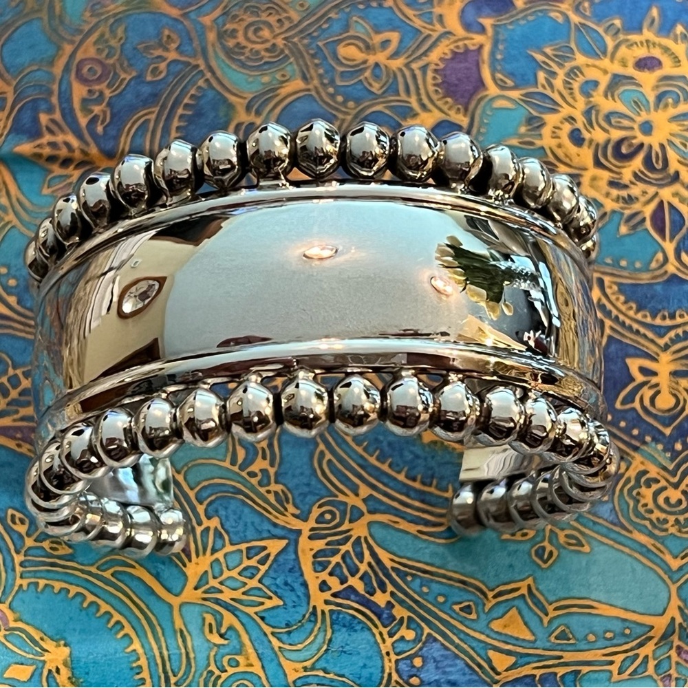 Sterling Silver Beaded Cuff Bracelet 🤍